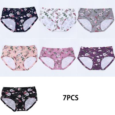 7PCS Plus-Size Women's Printed Triangle Panties Stylish Mid-Waist & High-Waist Designs
