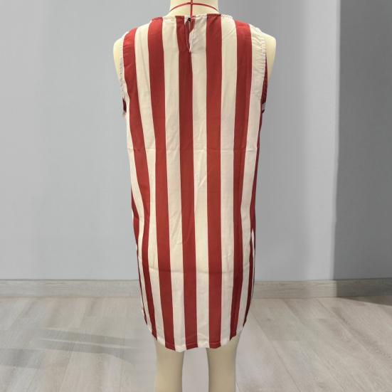 Vestido Casual para Mujer, Minivestido Camiseta sin Mangas de Cuello Redondo, Vestido de Verano a Rayas para Vacaciones con Bolsillos
