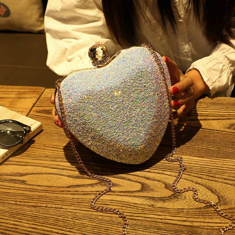 Women's shoulder chain bag autumn and winter casual trend dinner bag heart-shaped diamond-encrusted mini bag