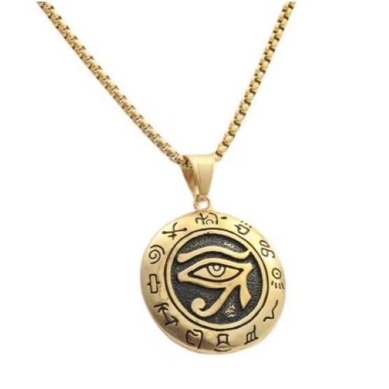 Naszyjnik Wisiorek Amulet Talizman Oko Horusa Starożytny Egipt Egipski Leczenie Ochrona Biżuteria ze Stali Nierdzewnej Prezent Hip Hop Rock Goth Gotycki