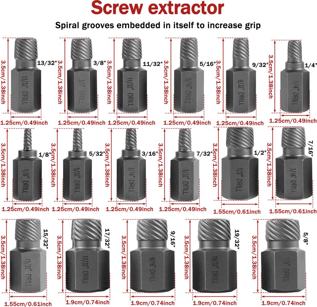 15/17pcs chrome molybdenum steel hexagonal screw extractor kit easy to remove bolt extractor tool multi size disassembly kit