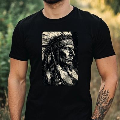 Mens Indian Chief As Warrior Motif Cotton T-Shirt Size XS To 5XL-