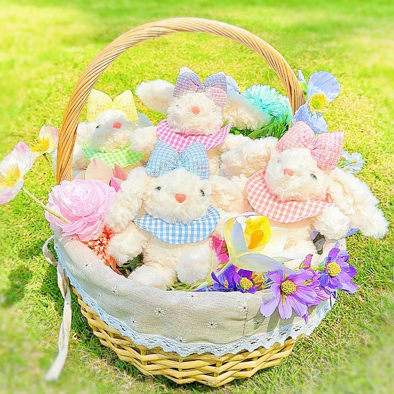 Cute Bow Sequin Plaid Scarf Rabbit Cartoon Plush Toy Bag Pendant Gift For