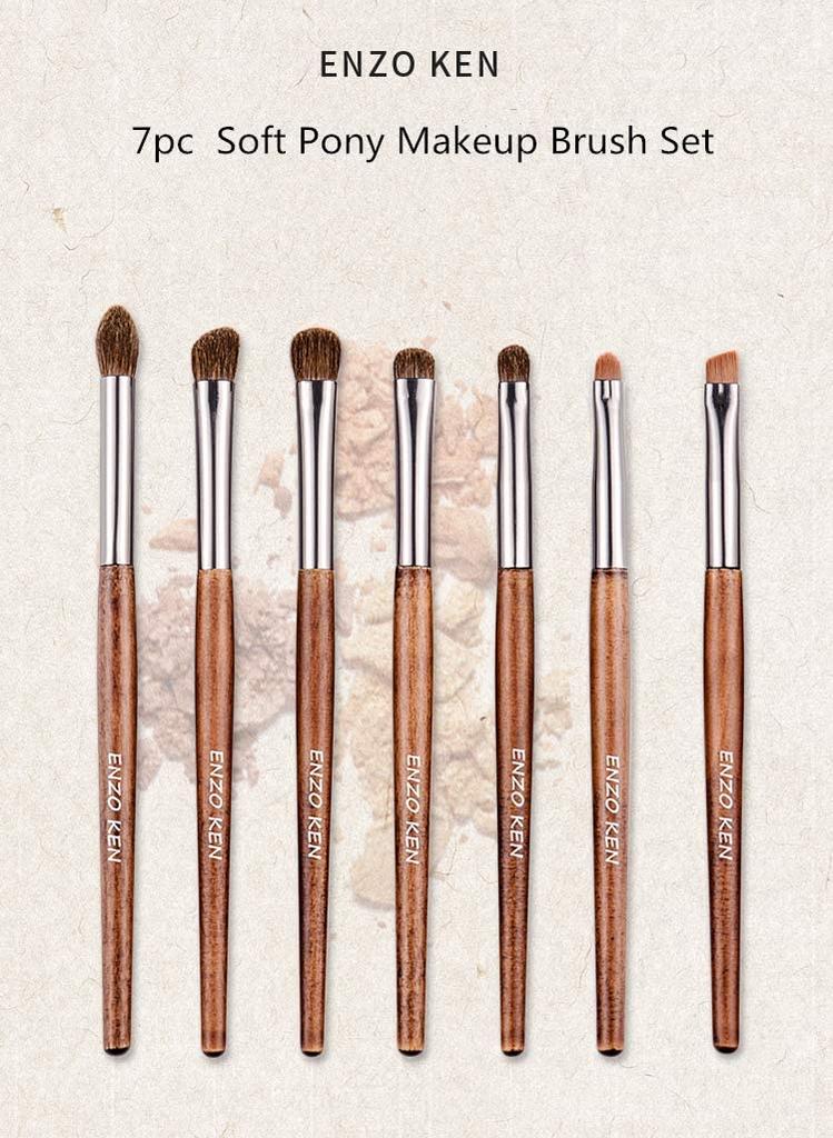 ENZO KEN Natural Pony Hair Wood Eyeshadow Brush Set with Makeup Professional Eye Makeup Brush Travel Brush for Under Nose Eyeliner and Super Soft