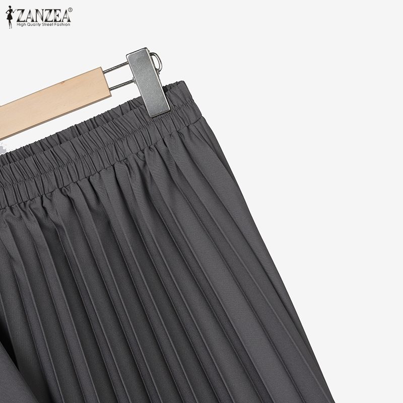 ZANZEA Completi casual da donna a due pezzi: camicetta a maniche lunghe e gonna a pieghe