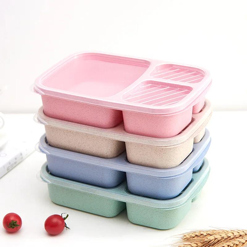 Portable Lunch Box Wheat Straw Dinnerware Food Fruit Storage Container Children Kids School Office Microwave Bento Box Lunch Bag