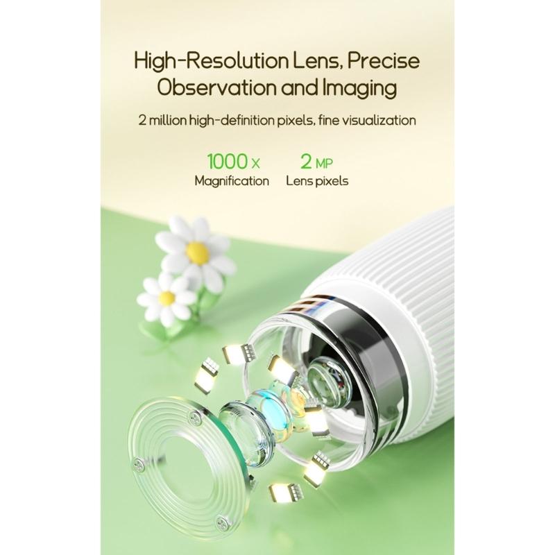 1000X Children Educational Microscope with LED Light USB Rechargeable Power and Built In Camera Video Function Portable