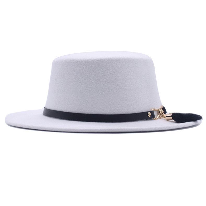Nouveau chapeau haut de forme à dessus plat pour l'automne et l'hiver, accessoires en fourrure de lapin, chapeau en laine, chapeau panama jazz, chapeau en feutre à larges bords