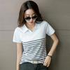 Vintage Slim Striped All Match Cienka Office Lady Work T-Shirt damski lato koreański z krótkim rękawem Slim Za Woman Tops