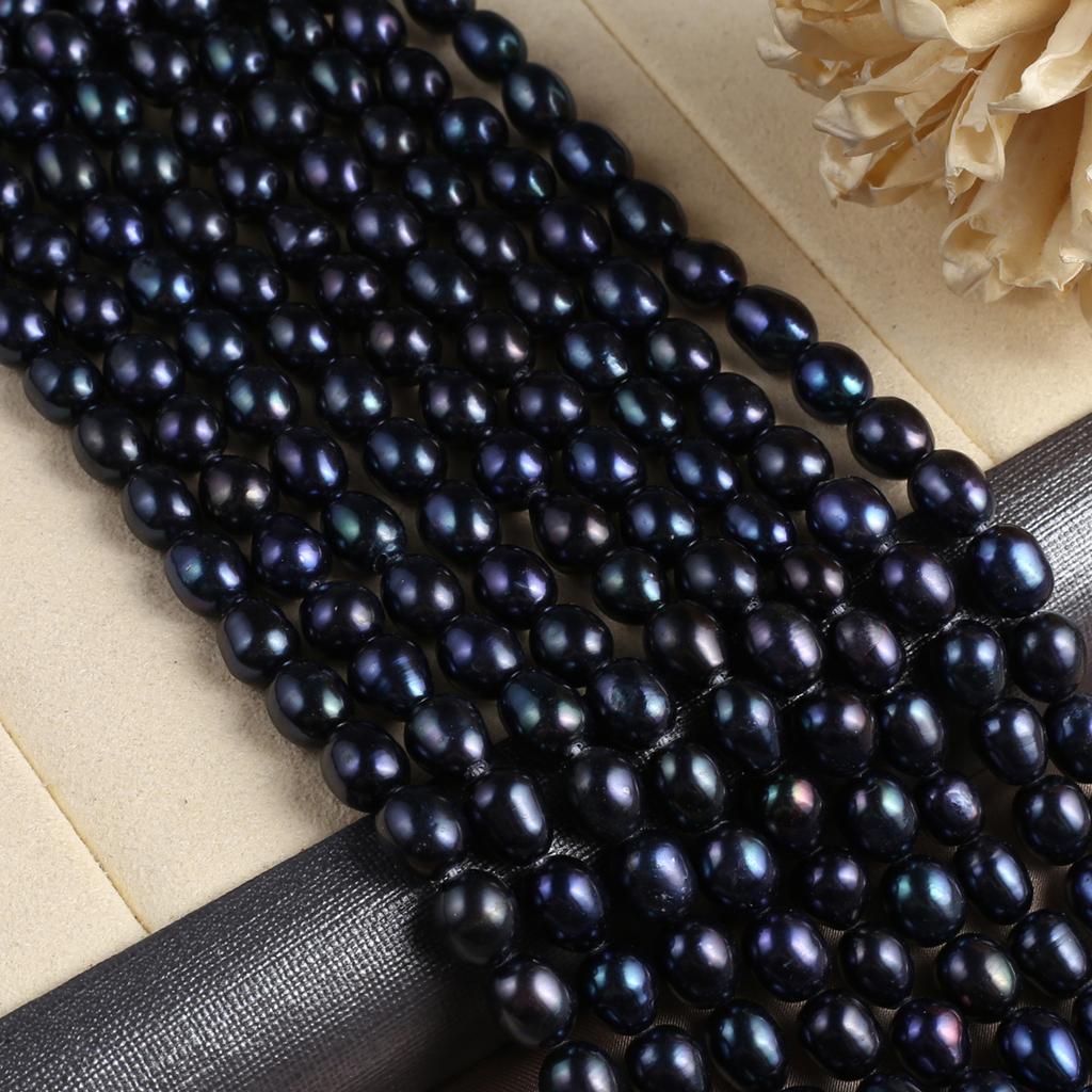 1String, Black Natural Freshwater Pearls, 7-8mm, Handmade Rice Pearl Beads for Jewelry Making DIY, Cheapest Items Available 36cm