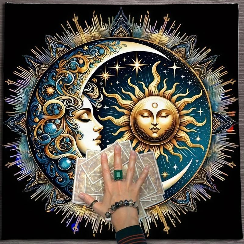 Sun Moon Pattern Astrology Tablecloth Altars Cloth Square Divinations Card Table Cloth Witchcrafts Deck Cloth
