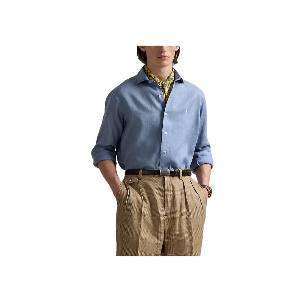 Polo Ralph Lauren Classic Houndstooth Linen Solid Shirt Men Shirts Blue 710964778-011