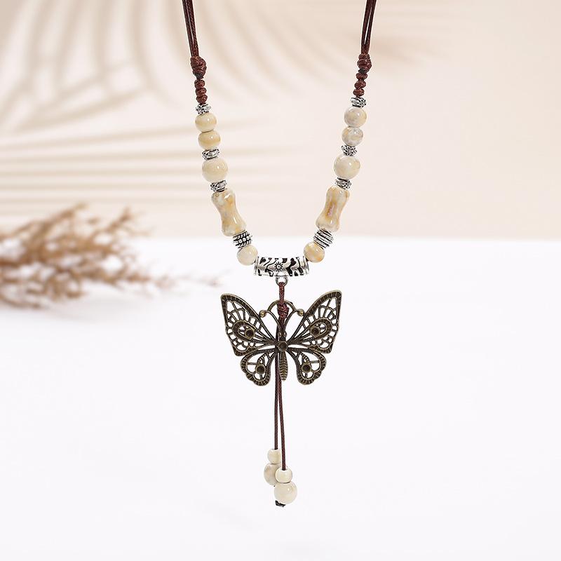 Concubine Butterfly Ethnic Style Ceramic Long Sweater Chain Female Antique Pendant Retro Chinese Style Butterfly Necklace