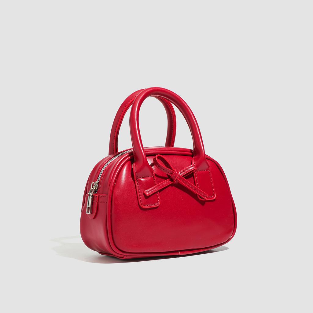 Korean Portable Bow Red Bag Women's 2025 Spring New Trendy Fashion Bowling Bag Versatile Messenger Bag