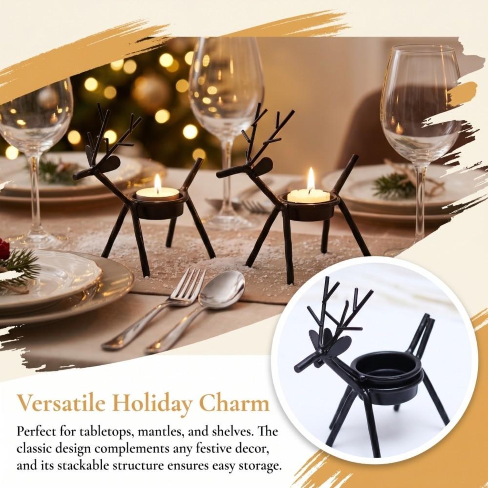 2pcs Reindeer Candle Stand Metal Tealight Holder Ornament Candle Table Decor  Dining Room