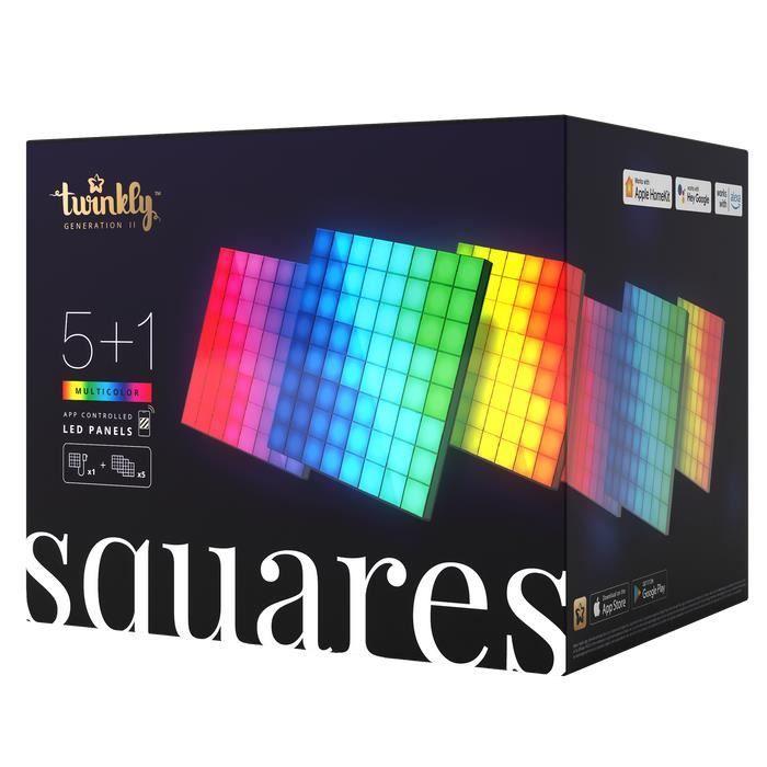 Panneaux led - twinkly - squares starter kit - 1 tuile principale + 5 tuiles - 64 pixels rvb - noir nero