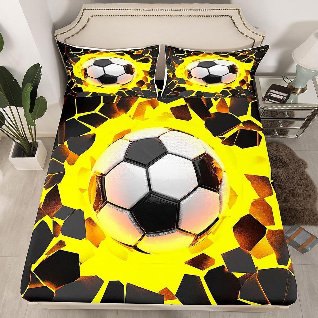Lenjerie de pat de familie Deluxe Pat de o persoană Pat dublu Față de pernă imprimată fotbal 3D și husă de pilota 2/3 seturi Lenjerie de pat de familie pentru dormitor