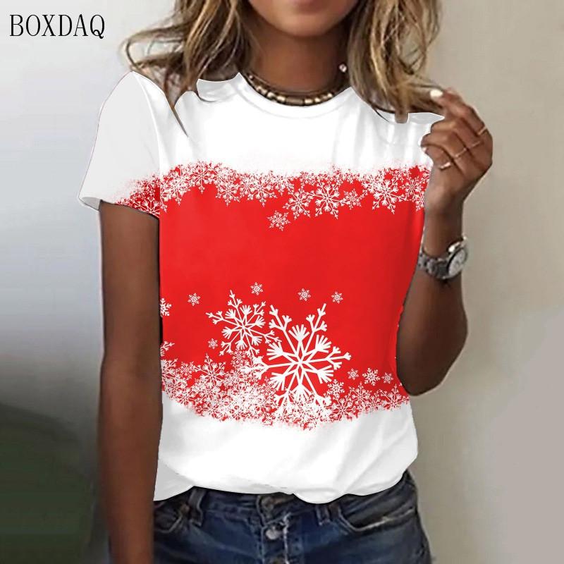 Snowflake pattern women's fashionable T-shirt short sleeved