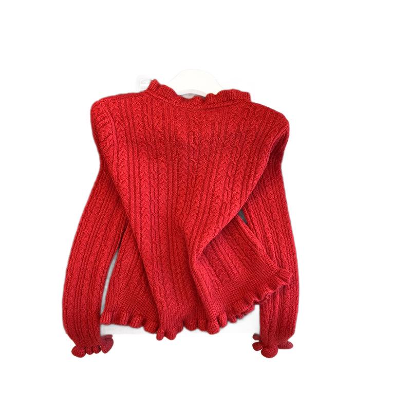 Women's French Style Red Patchwork Knit Cardigan - Autumn/Winter 2026