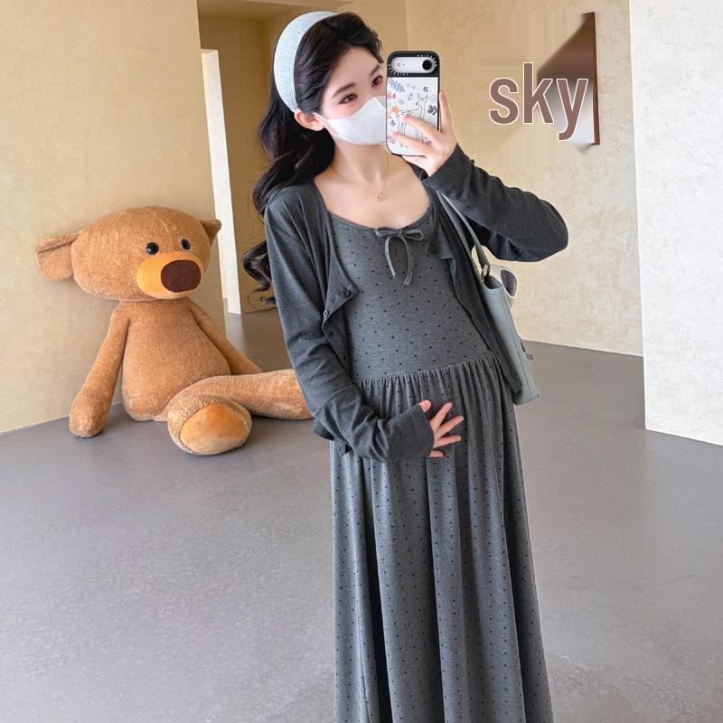 2026 Spring/Summer Maternity French Two-Piece: Sun Protection Cardigan + Camisole Dress M
