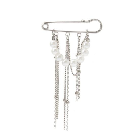 Yousheng Women Brooch Pin Tassel Jeans Anklet Jewelry Elegant Faux Pearl Accessory Chain Tassel Pin for Jeans Jackets Coats Sweaters