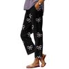 Damenhose aus Baumwollleinen, bedruckt, Sommerhose mit weitem Bein, lässig, locker, Kordelzug, hohe Taille, Palazzo-Hose mit Taschen