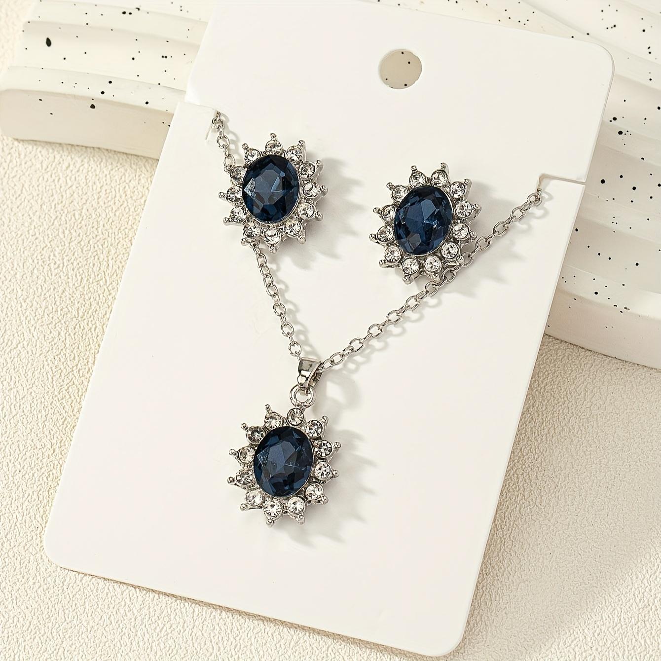 

2Pcs/set Simulation Gemstone Earrings Necklace for Women Suitable for Daily Wear Jewelry Set синий