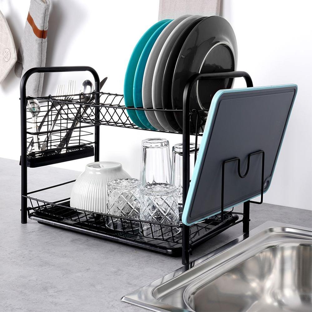 Black 2-tier Dish Drying Rack 51.5x24.5x33 Cm