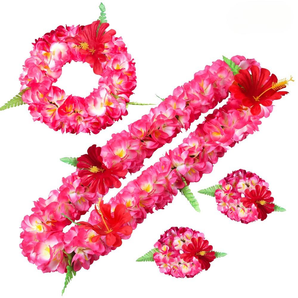 Beach Party Floral Necklace Set 4PCS Artificial Flower Lei for Adults Kids Photo Prop