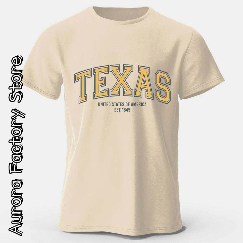 Texas Print T-Shirt Summer Men Cotton Tops Tees Male Fashion Letter Camiseta Short Sleeve Clothing American Vintage Streetwear