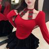VAYLA Square Collar Long Sleeve Bottoming Women Tees Sweet Y2k Aesthetic Bow Sexy Lace Crop Top Japanese Chic Fashion Slim T-Shirts