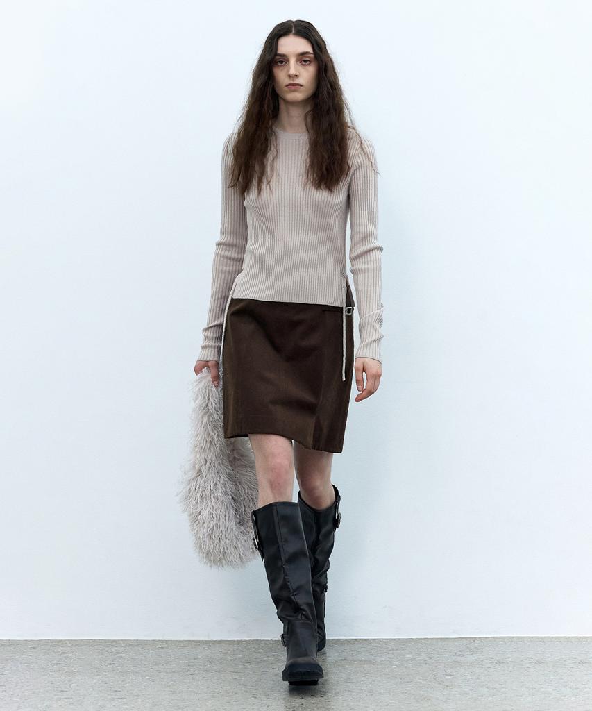 INSILENCE WOMEN Moleskin Belted Skirt Brown
