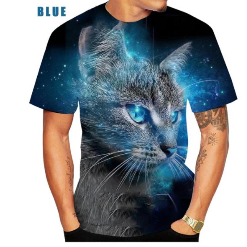 Summer Round Neck 3D Cat Print Top Fashionable Casual Short Sleeved Men's T-shirts