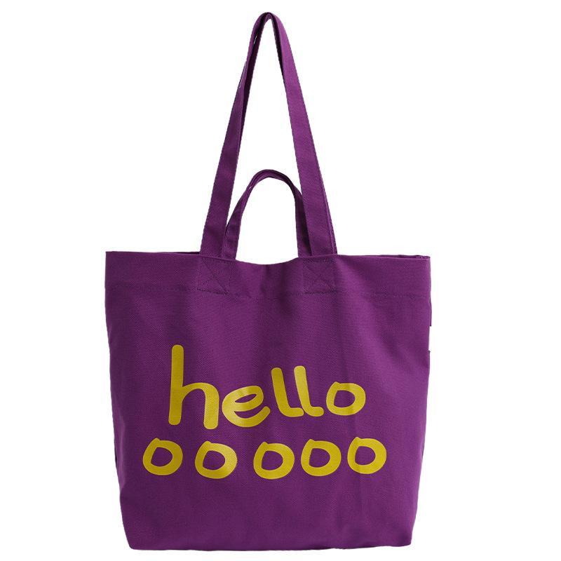 

Весна 2025 новая холщовая сумка на плечо с принтом букв, большая вместимость, студенческая сумка-тоут, женская сумка, сумка для покупок фиолетовый