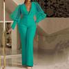 2022 Fall/Winter Women's European & American Style Mesh Spliced Long-Sleeve Slim Wide-Leg Jumpsuit