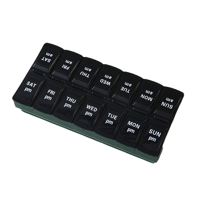 Pilulier à double rangée à 14 compartiments avec braille pour la gestion hebdomadaire des médicaments matin/soir