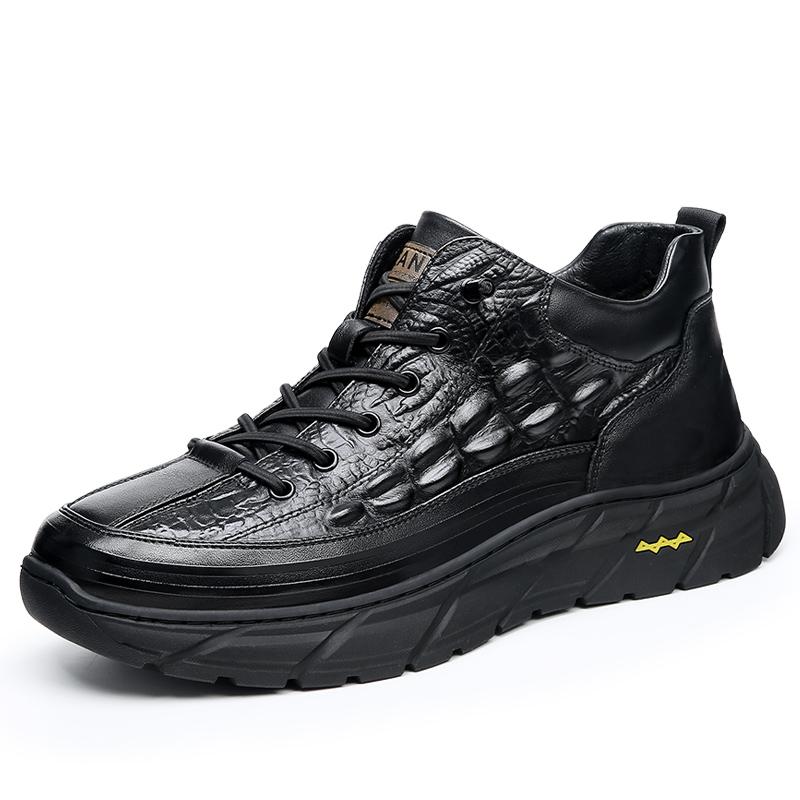 

Высококачественная мужская обувь с толстой подошвой, увеличивающая рост, нескользящая походная обувь для мужчин, офисная повседневная обувь из натуральной кожи 44 чёрный