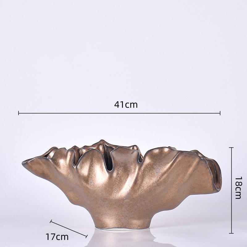 Petal Ceramic Vase Folded Tray Abstract Ceramic Handicraft Flower Vase Golden Luster Handmade Ceramic Pot Flower Pot Vases Pots