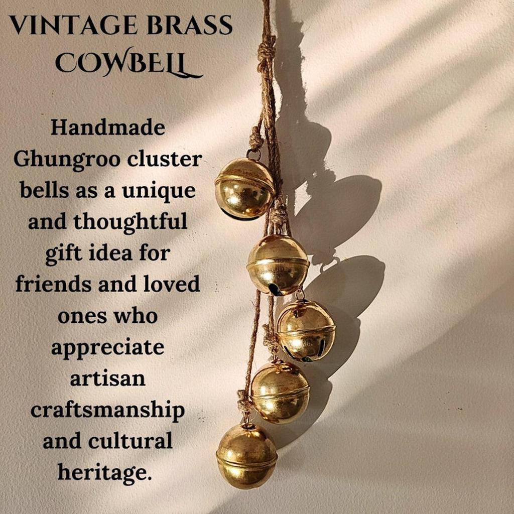 Brass Shining Jingle Bell Cluster Set of 5 Bells Handmade Metal Harmony Hanging Cow Bells Hanging Bells Lucky Christmas Tree Decoration
