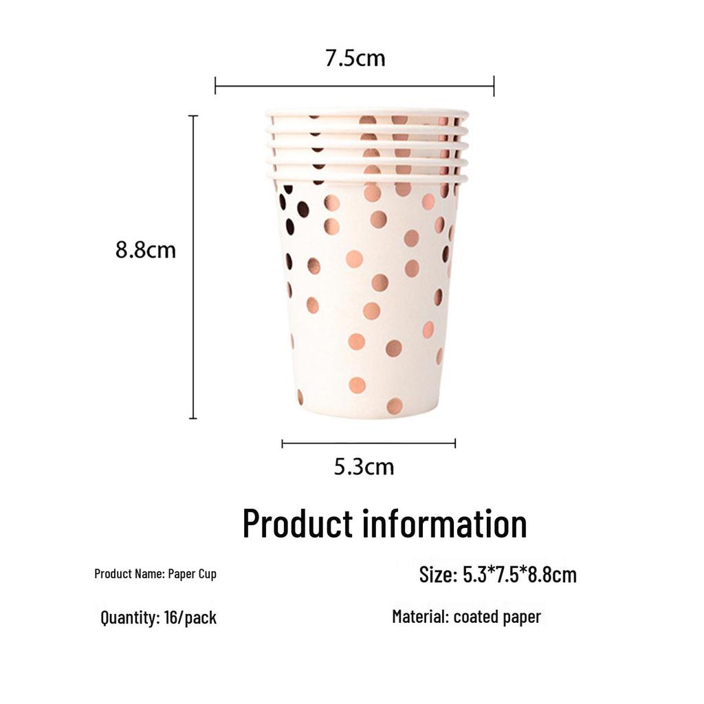 White Hot Stamping Rose Gold Polka Dot Disposable Birthday Paper Plates Set