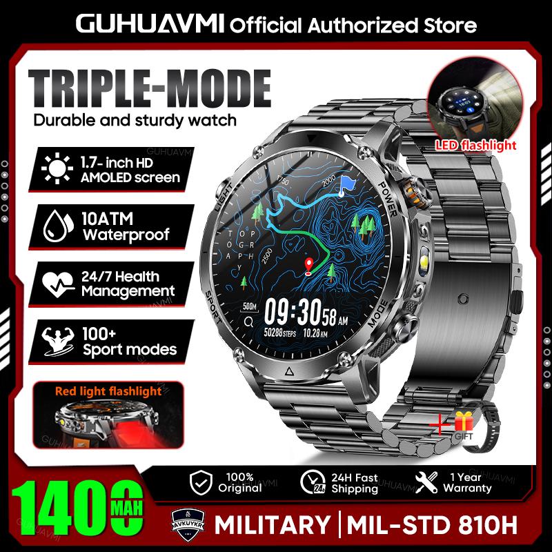 New TANK Ultra 1400mAh Battery Military Smart Watch 10ATM Waterproof Heart Rate Tactical LED Flashlight Men Sports Bracelet
