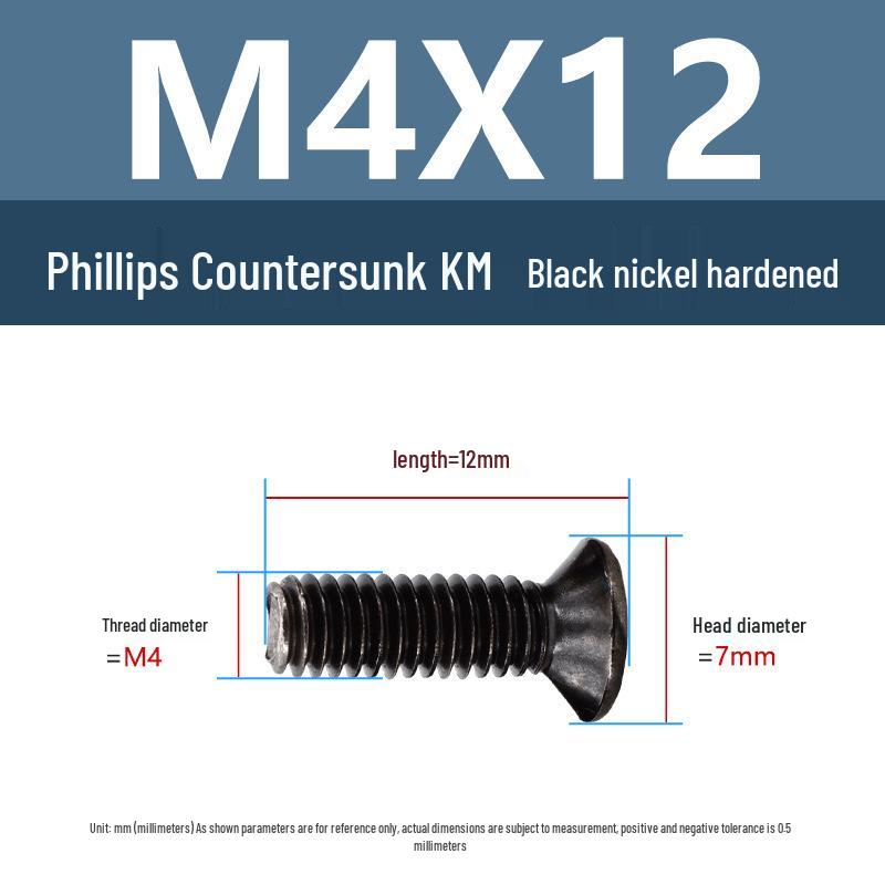 Yigu Uhlíková ocel Černý nikl Kalené KM Šrouby s plochou hlavou Phillips M2-M4 pro elektroniku