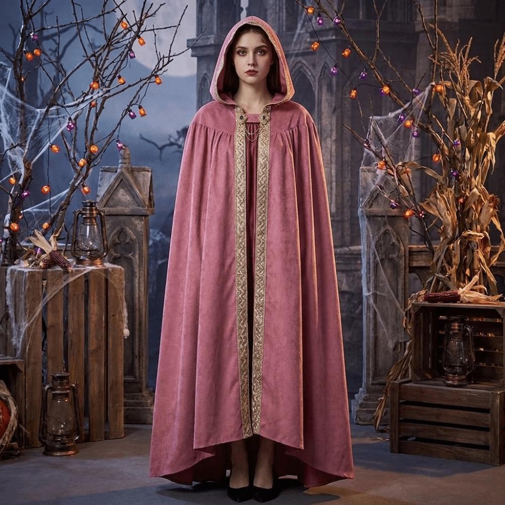 Mantello Medievale con Bordo a Nastro Pastorale Mantello con Cappuccio Fantasy Mantello da Guerriero Mantello di Halloween Adulto