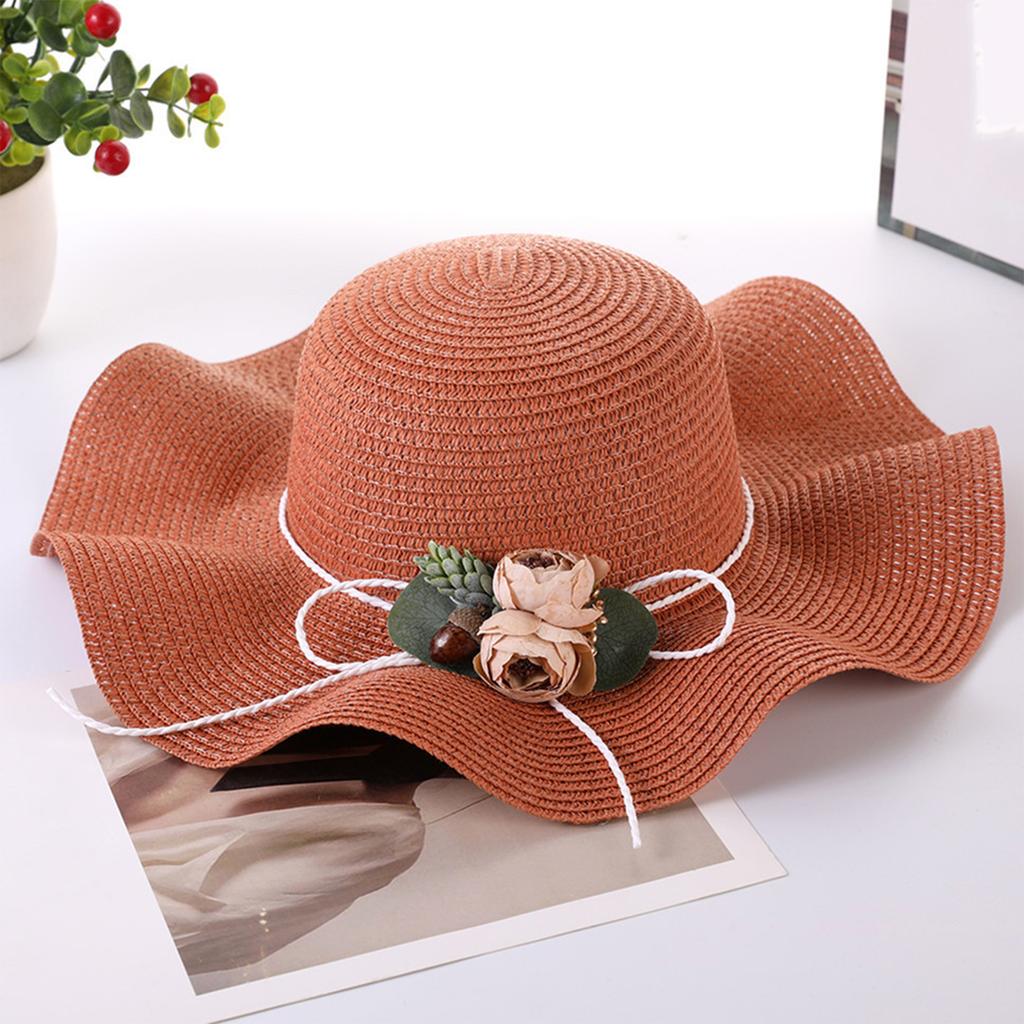 Ladies' Sun Hat Bow Flower Grass Hat Beach Hat