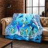 3D Illusion Underwater World Marine Life Shark Dolphin Cartoon Flannel Blanket Throw Blanket for Bedroom Living Room Bed Travel