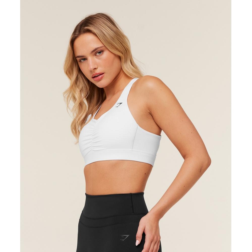 Gymshark High Support Ruched Sports Bra Gs White B5c4q Wb57