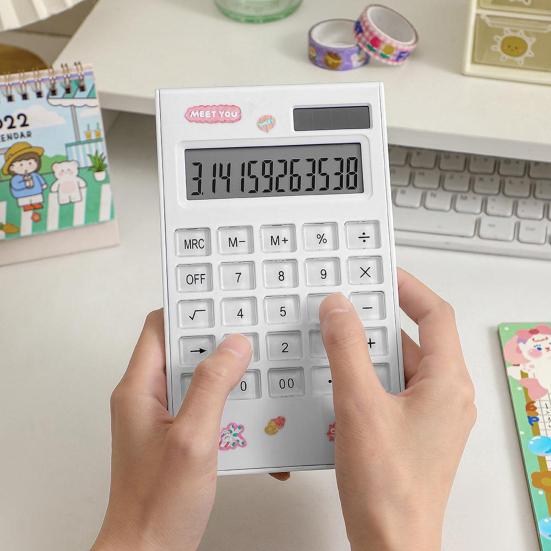 

Бежевый настольный калькулятор с ярким ЖК-дисплеем, двойной мощностью, регулируемым углом, простая установка, идеально подходит для бизнеса и школы