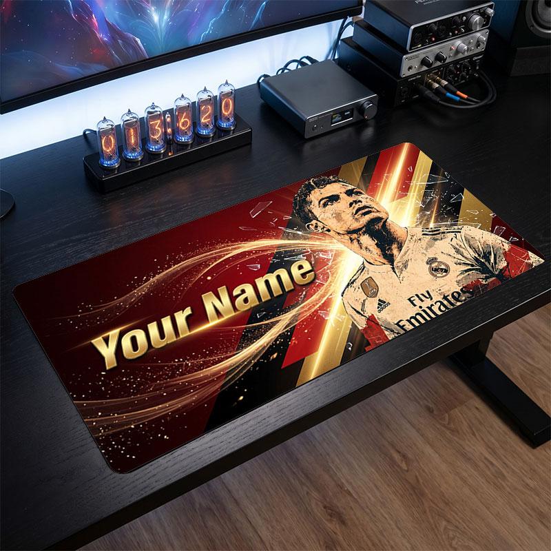 Tappetino Mouse Grande Personalizzato Cristiano Ronaldo, Stampa Testo Nome Personalizzato, Tappetino Scrivania Antiscivolo Logo Calcio Regalo Gaming
