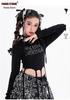 Girls' Sparkly Jazz Dance Long-Sleeve Outfit: Fashionable Street Dance T-shirt & Pants Set
