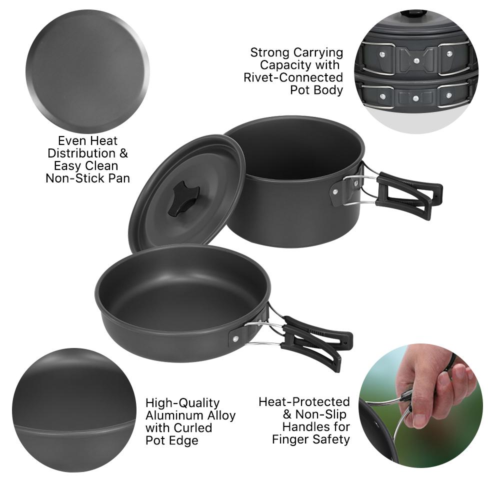 Camping Cookware Set Lightweight Portable Pan Kettle Cups Spoon Fork Cutter for Picnic Hiking Teapot Cookware Travel Cooking Set